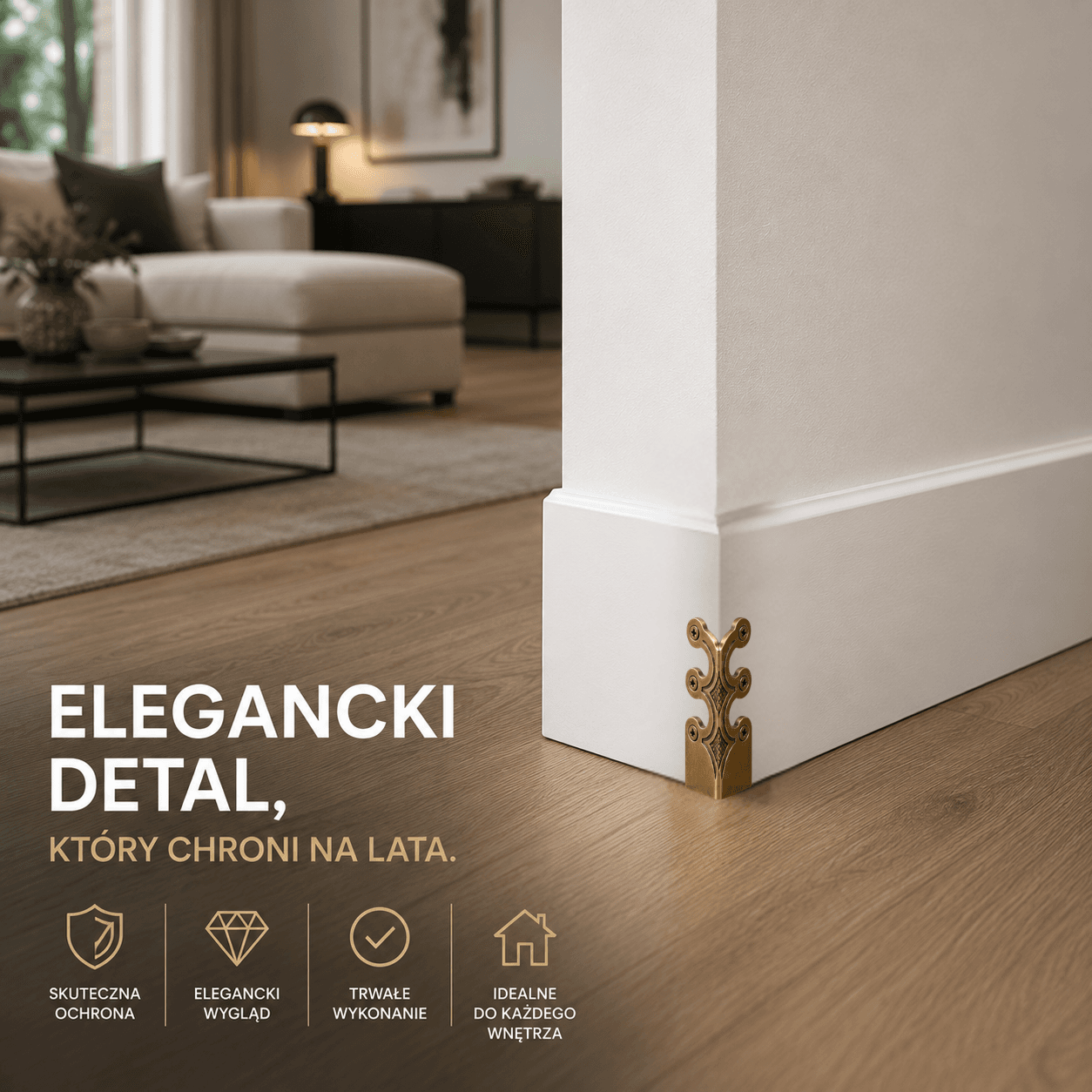 NarożnikPRO™ - 6 SZTUK - Metalowe narożniki ochronno-dekoracyjne do listew przypodłogowych.