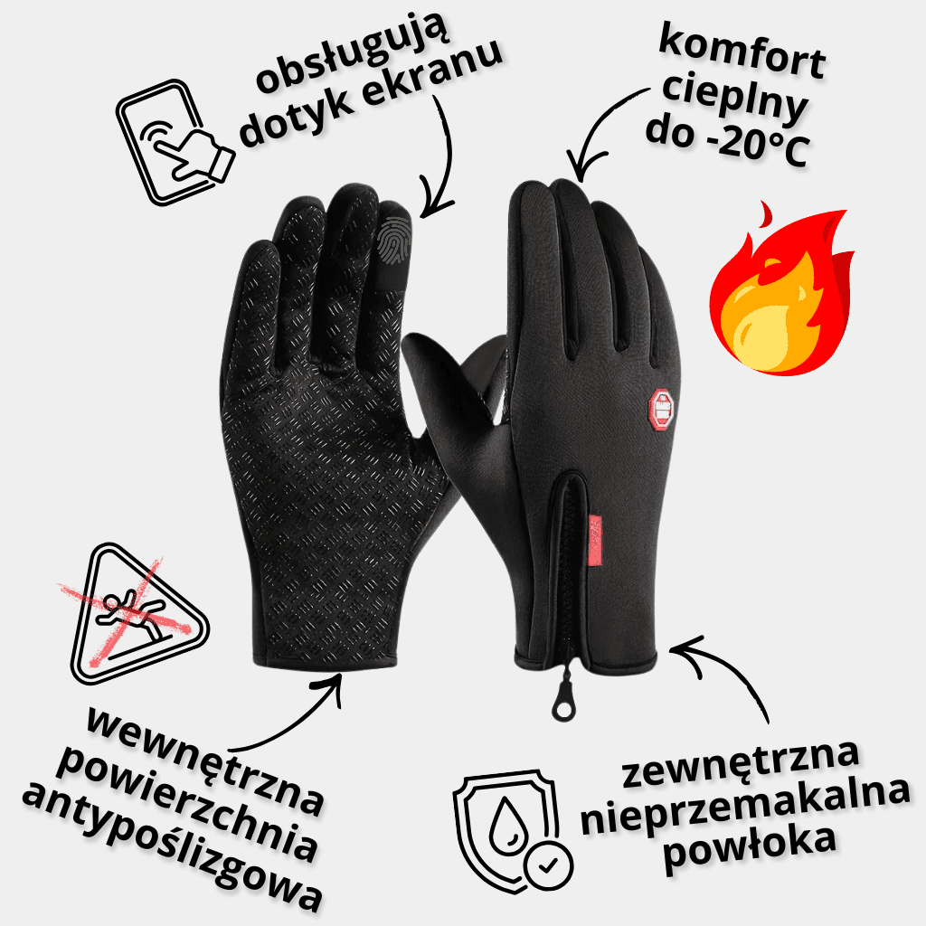 ThermoActiv 360 – WODOODPORNE ZIMOWE RĘKAWICE DZIAŁAJĄCE Z EKRANEM TELEFONU  TOUCHSCREEN