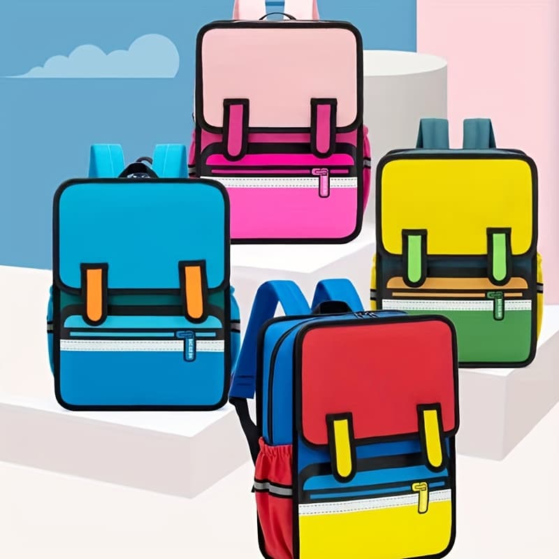 MODNY PLECAK DZIECIĘCY Z KOLOROWYM 3D MOTYWEM KOMIKSOWO - ANIMOWANYM